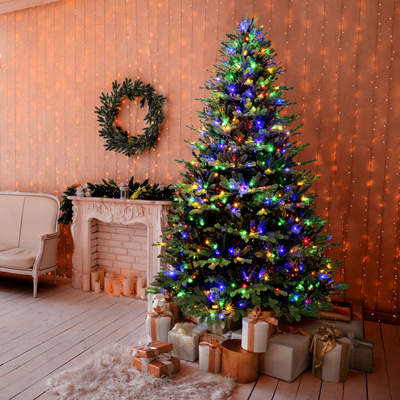 Fraser Hill Farm 9 ft. Oregon Pine Christmas Tree with Multi Color LED String Lighting